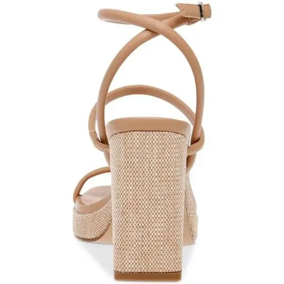 Steve Madden Pennie Tan Brown Faux Leather Strappy Block Heels Sandals size 9.5 - Picture 2 of 12